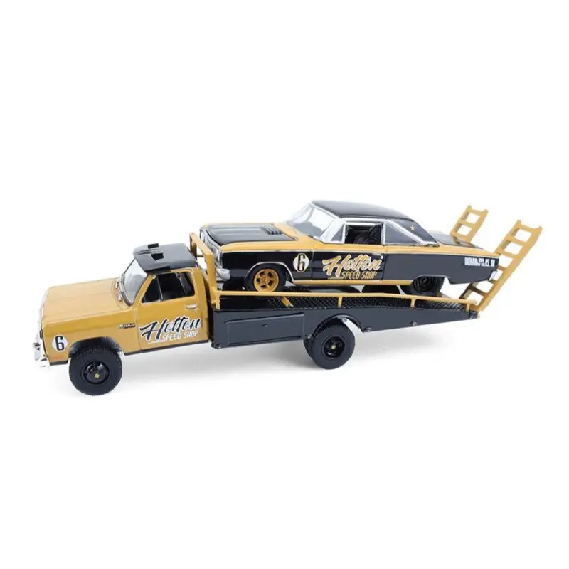 1985 Dodge Ram D350 Ramp Truck Hotton Speed Shop With 1965 Dodge Coronet Hotton Speed Shop H.D Trucks Series 26 Diecast Model Car 1:64 Scale (Approx. 7Cm) Collectible 1