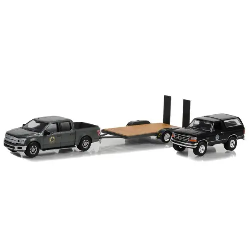 2018 Ford F-150 Yellowstone Montana Livestock Association With 1992 Ford Bronco Hitch N Tow Series 11 Diecast Model Car 1:64 Scale (Approx. 7Cm) Collectible 1