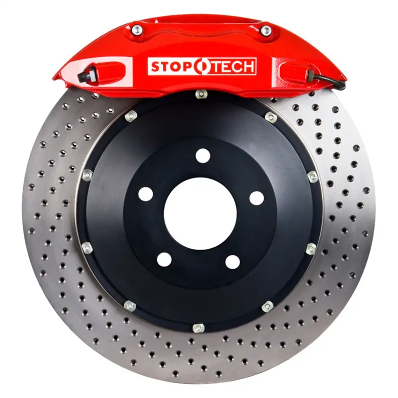 Stoptech 83.562.4700.72 Front Big Brake Kit – Red Calipers With Zinc-Coated Slotted Two-Piece Rotors 1